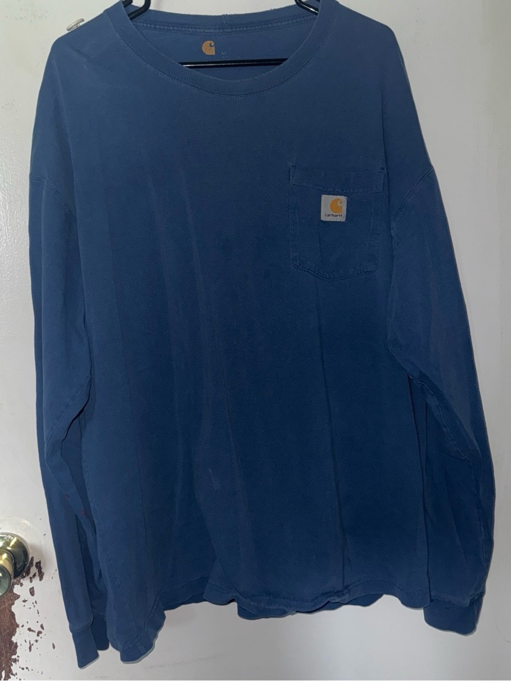 Carhartt Navy Long Sleeve Pocket Tee with Logo Patch